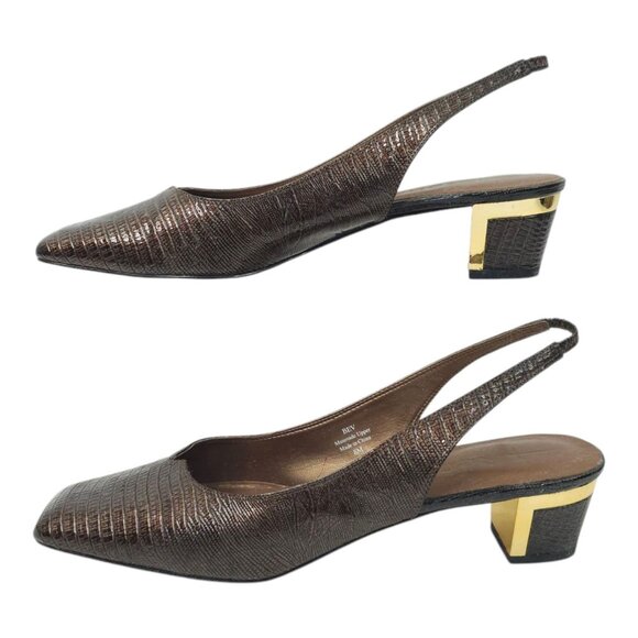 J. Renee Shoes - J.Renee Brown Slingback Heels with Gold Accent